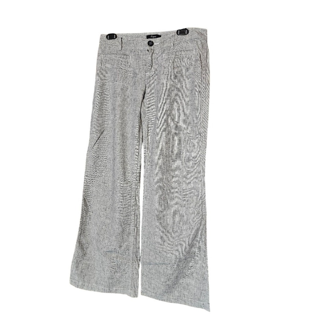 Express Women 4 Black White Textured Linen Blend Wide Leg Trousers Pants